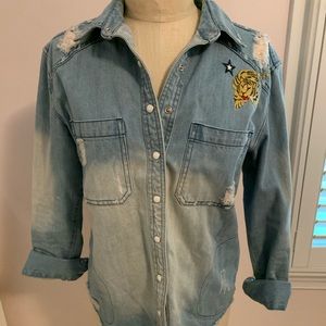 Free People Denim Embroidered Shirt